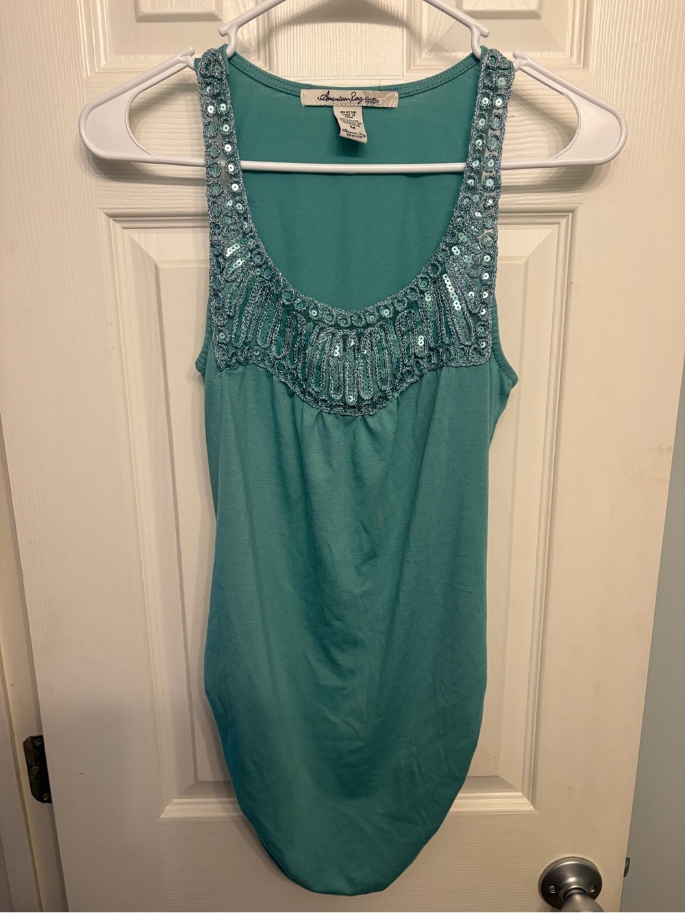 American Rag Teal Sequin Scoop Neck Tank